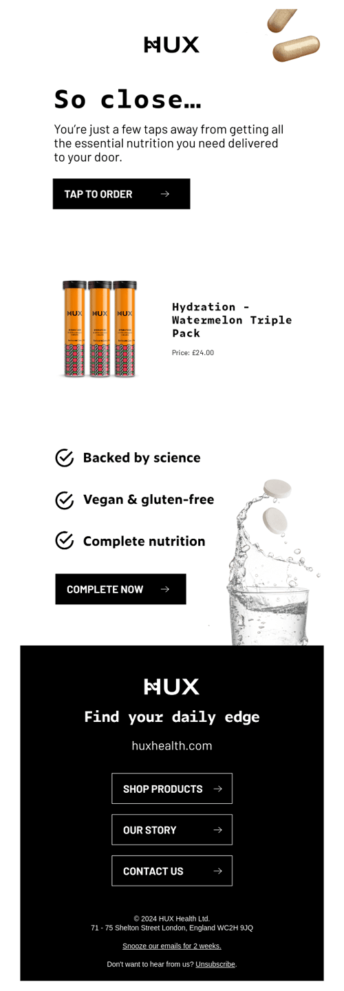 Cart recovery email example