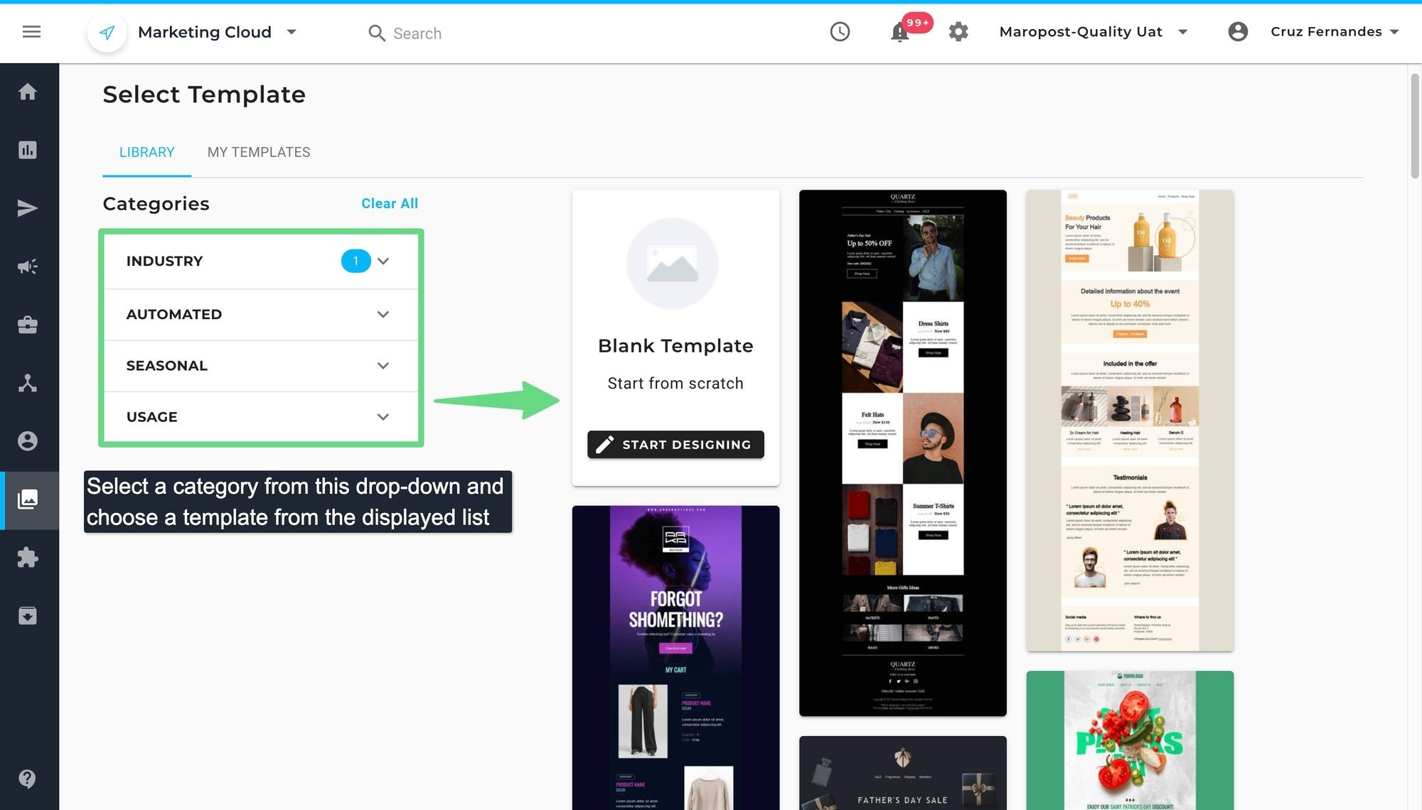 Library of email templates in Maropost Marketing Cloud for newsletters, ecommerce, and marketing campaigns
