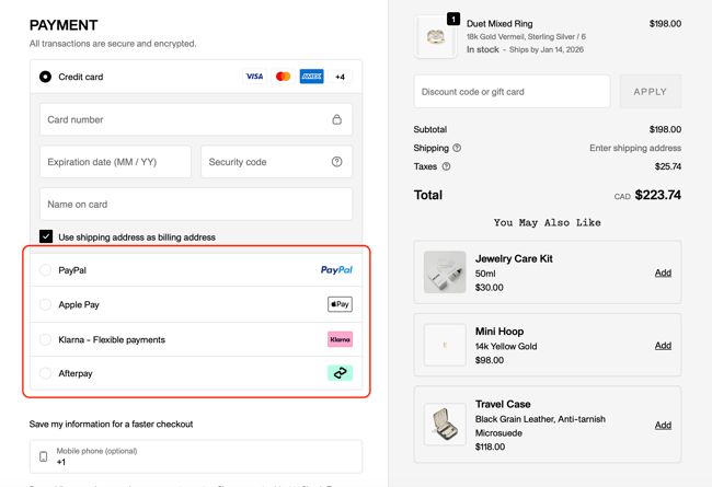 Flexible payment options at checkout