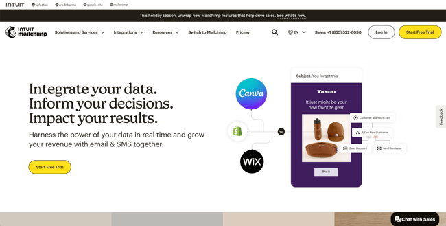 Mailchimp homepage screenshot