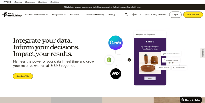 Mailchimp homepage screenshot