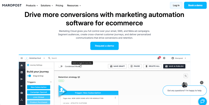 Maropost Marketing Cloud homepage screenshot