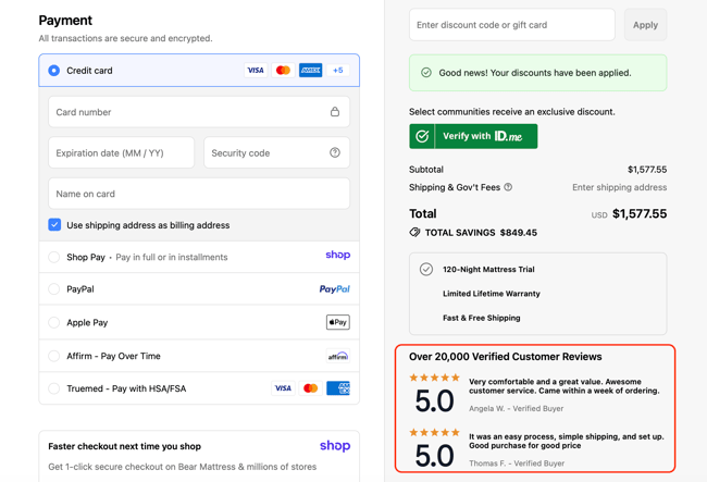 Social proof on a checkout page