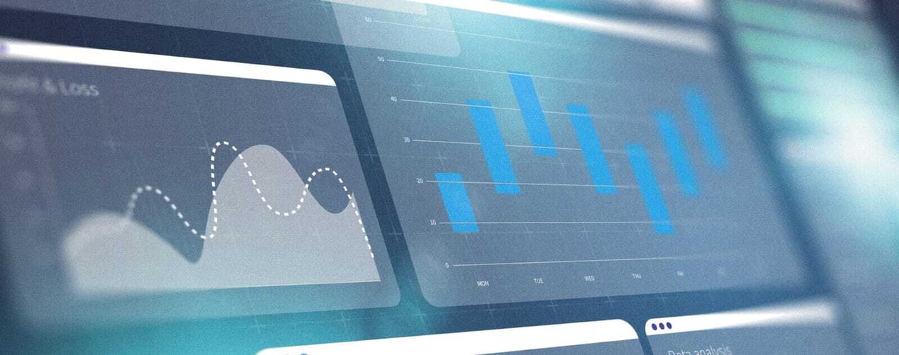 A dashboard showing a profit and loss chart beside a weekly bar chart